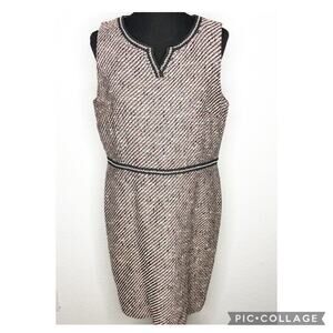 Talbots black white pink orange tweed sleeveless sheath dress size 14